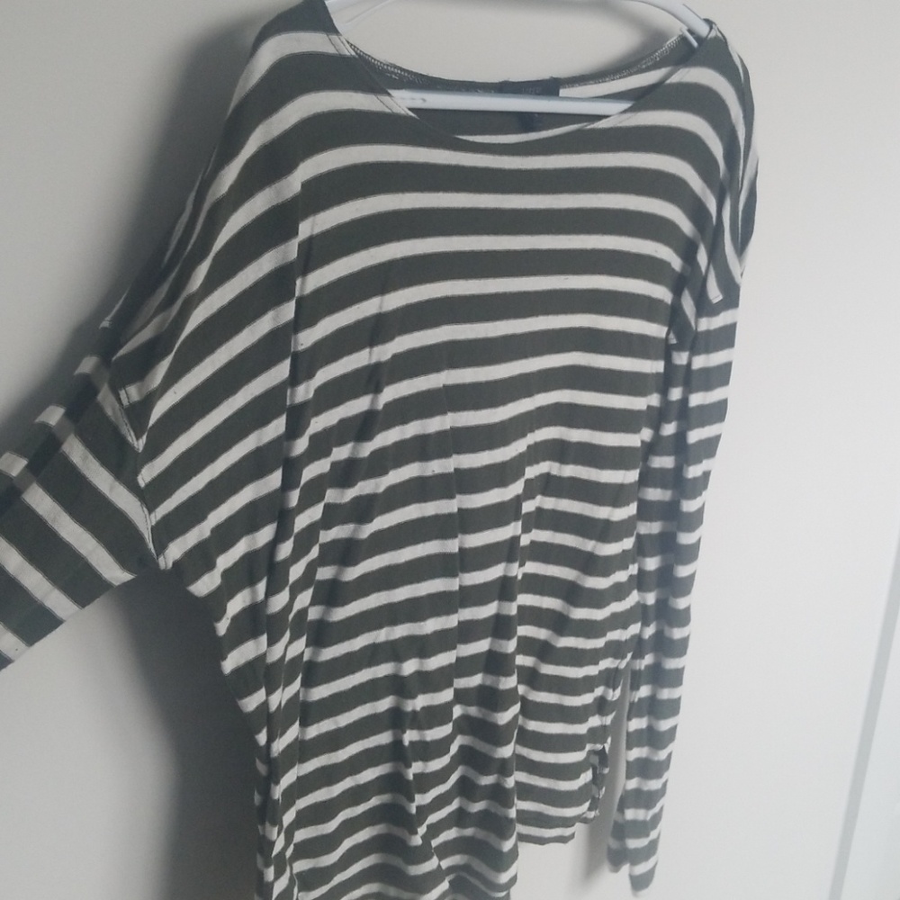 J Crew hunter green striped light sweater.